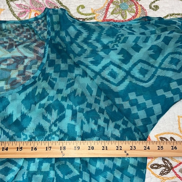 Dots size 2X pullover cold shoulder scoop neck sheer short sleeve blouse blue - Picture 8 of 13